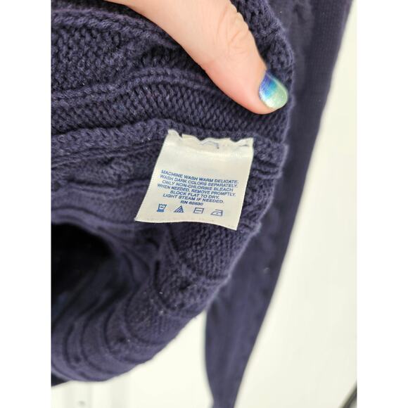 Lands End Womens Sz M (10-12) Crew Neck Cotton Sweater Blue Cableknit - Picture 4 of 5
